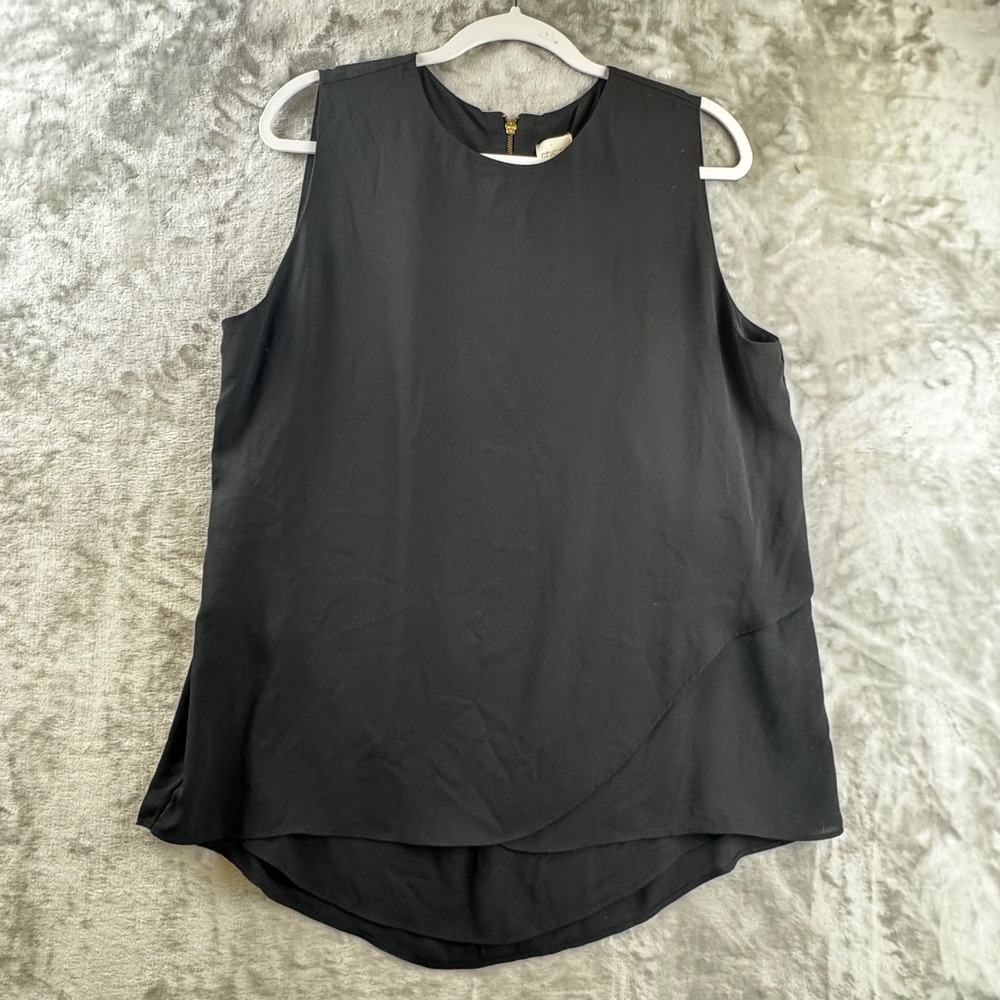 Chico's Sleeveless Blouse Womens‎ 2 Black Layered Tulip Front Zip Back (1738)